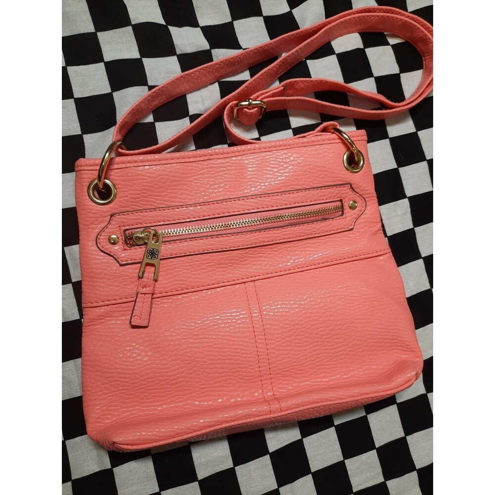 Charming Charlie Coral Pink Faux Leather Crossbody Bag Gold Hardware